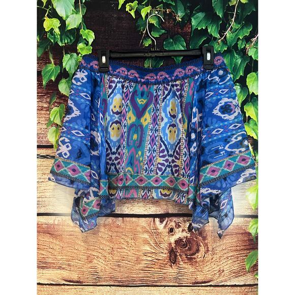 Zara High Waisted Lined Mini Skirt Boho Aztec Royal Blue Swing Asymmetric M NWT - Picture 6 of 9
